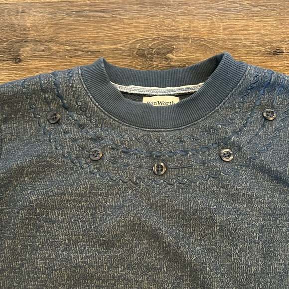 Bon Worth Vintage Sweater Blue Embroidered Buttons Medium Petite - Picture 2 of 3